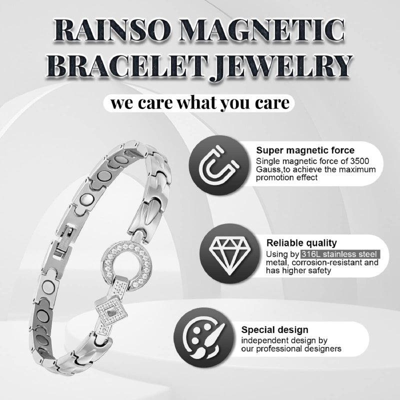RainSo Elegant Womens Stainless Steel Magnetic Bracelets 3500 Gauss with Gift Box Adjustable - Image 4